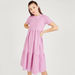 Solid Tiered Dress with Crew Neck and Short Sleeves-Dresses-thumbnail-0
