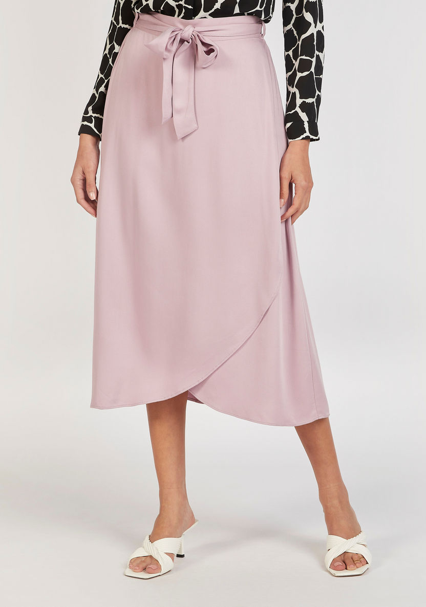 Solid Midi Wrap Skirt with Tie-Up Belt-Skirts-image-0