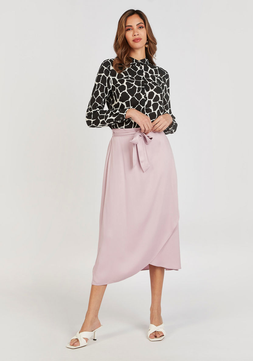 Solid Midi Wrap Skirt with Tie-Up Belt-Skirts-image-1