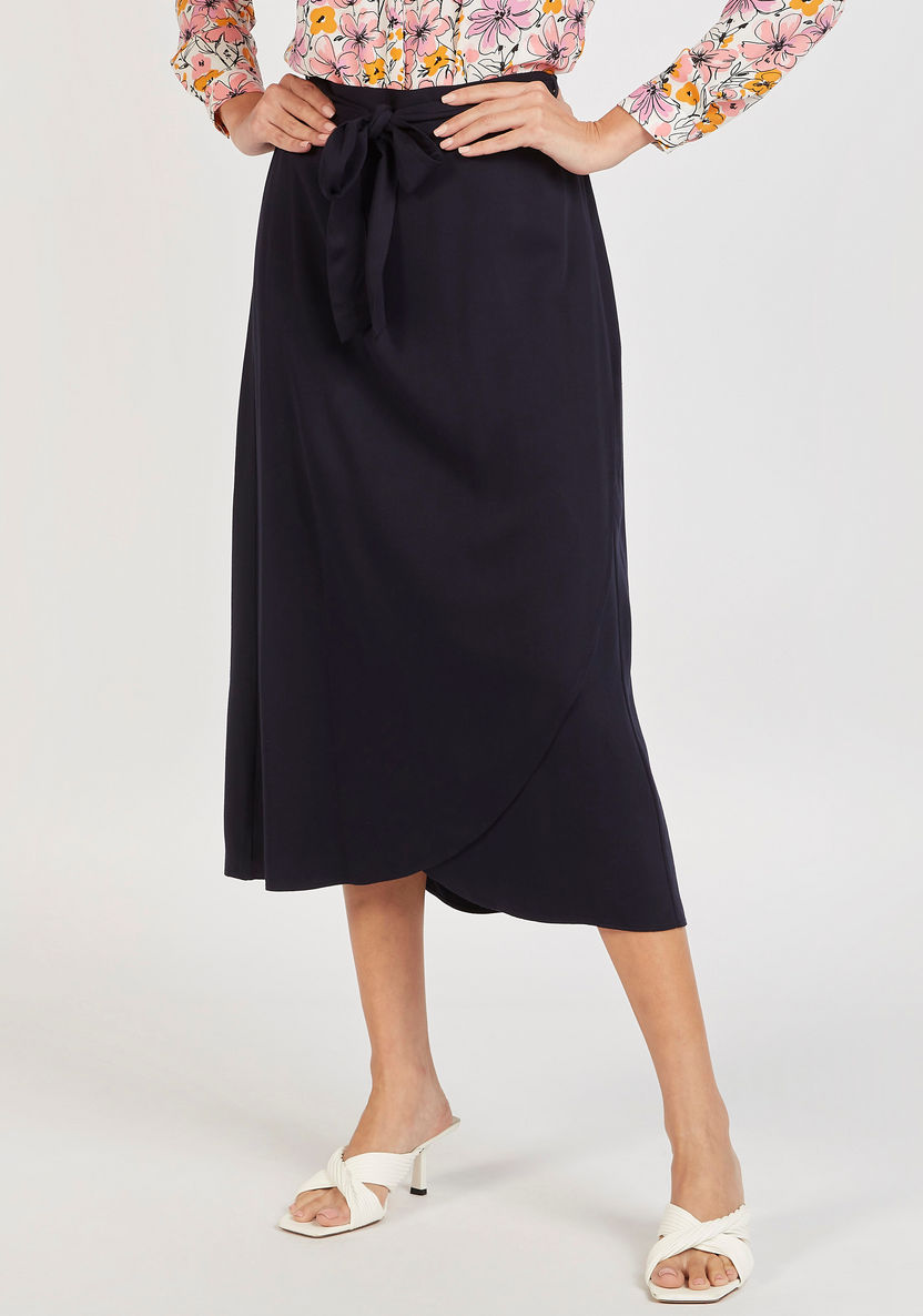 Solid Midi Wrap Skirt with Tie-Up Belt-Skirts-image-0