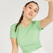 Ribbed Round Neck Top with Short Sleeves-T Shirts-thumbnailMobile-2
