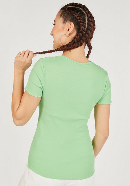 Ribbed Round Neck Top with Short Sleeves-T Shirts-image-3