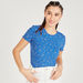 Ribbed Floral Print Round Neck T-shirt with Short Sleeves-T Shirts-thumbnailMobile-1
