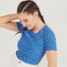 Ribbed Floral Print Round Neck T-shirt with Short Sleeves-T Shirts-thumbnailMobile-3