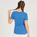 Ribbed Floral Print Round Neck T-shirt with Short Sleeves-T Shirts-thumbnailMobile-4