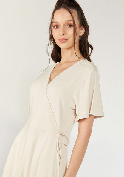 Solid Wrap Dress with Short Sleeves and Tie-Up-Dresses-image-4
