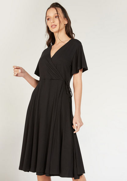 Solid Wrap Dress with Short Sleeves and Tie-Up-Dresses-image-0