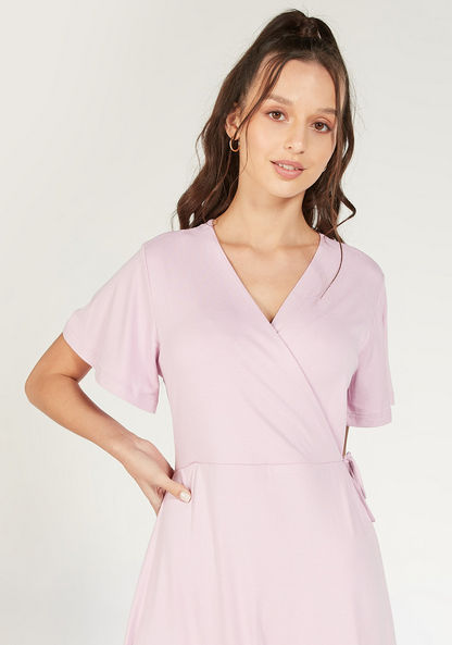Solid Wrap Dress with Short Sleeves and Tie-Up-Dresses-image-2