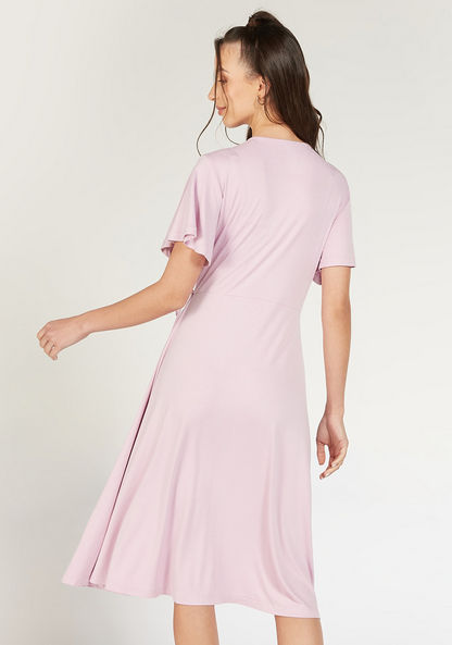 Solid Wrap Dress with Short Sleeves and Tie-Up-Dresses-image-3