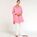 Solid High Low Shirt Tunic with Button Closure and Long Sleeves-Shirts & Blouses-thumbnail-1