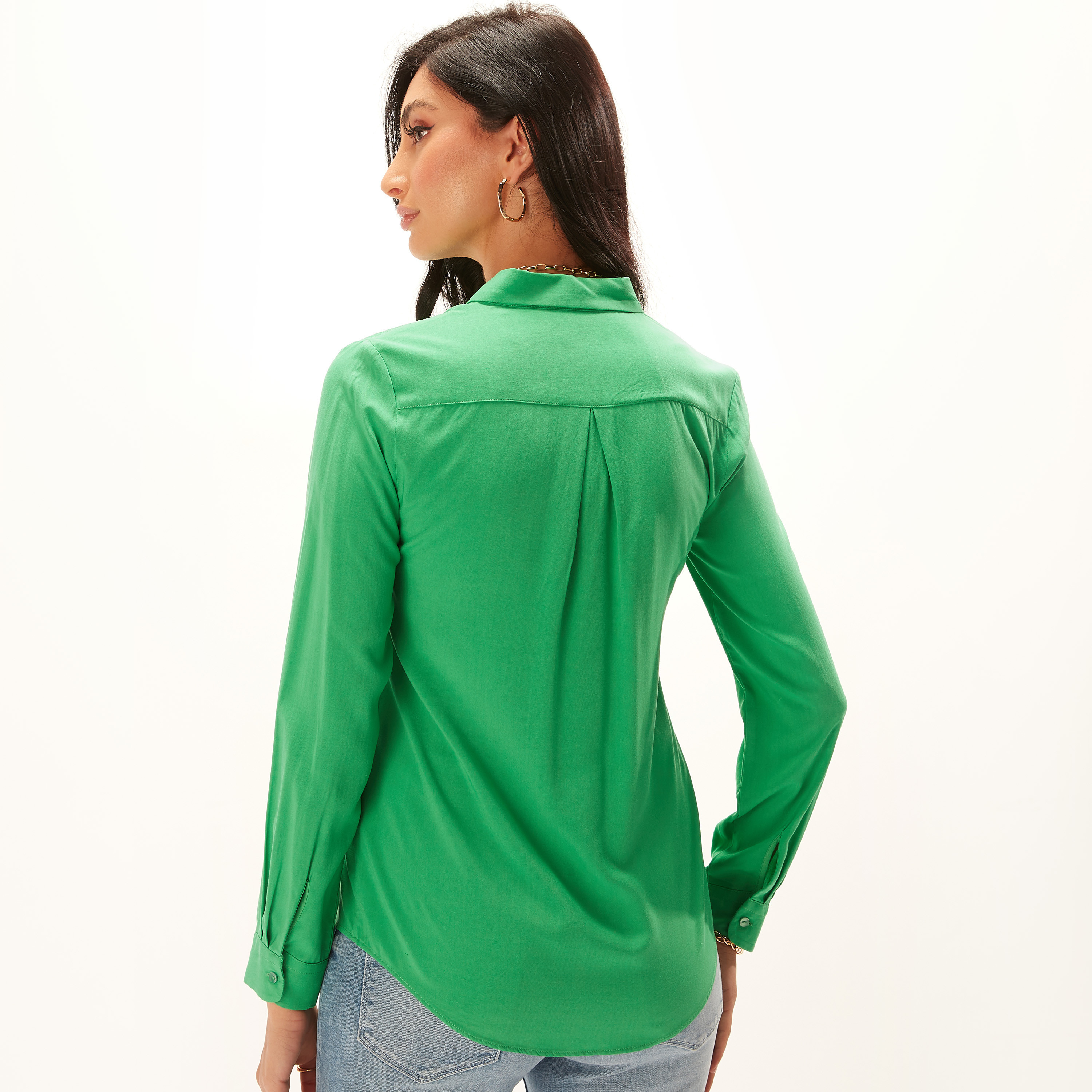 قميص سادة بأكمام طويلة وزر إغلاق-women-clothing-shirtsandblouses-shirts-image-4