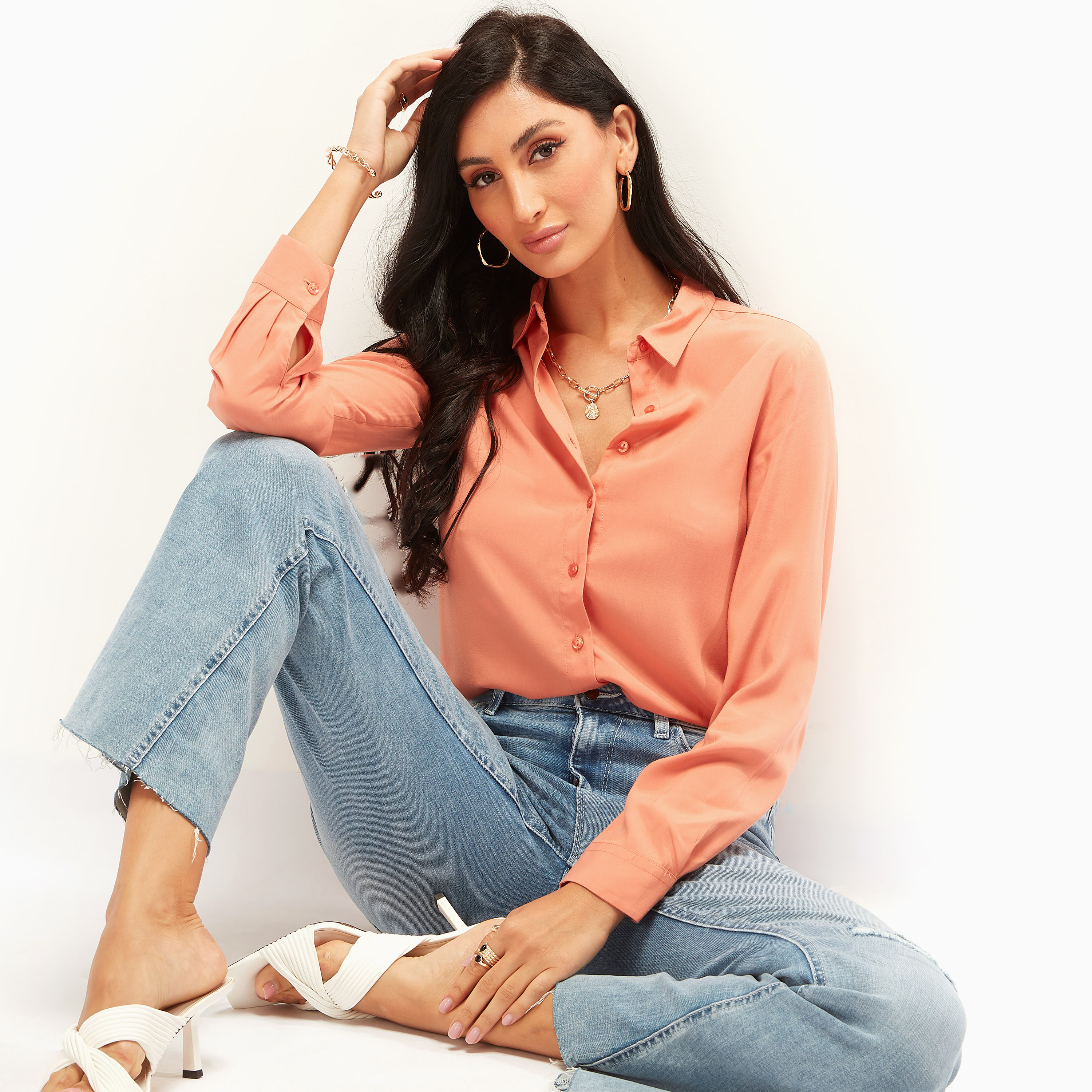 قميص سادة بأكمام طويلة وزر إغلاق-women-clothing-shirtsandblouses-shirts-image-6