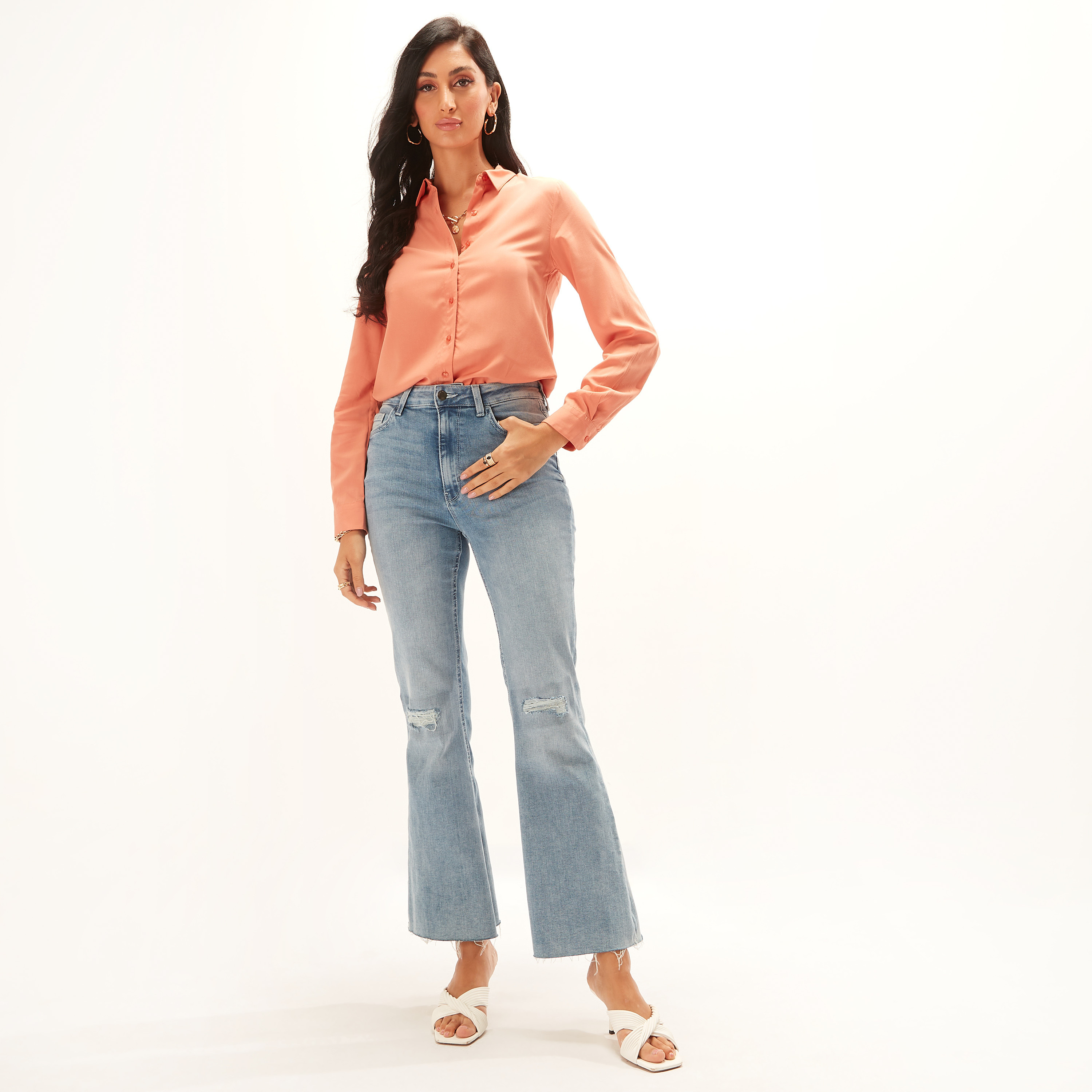 قميص سادة بأكمام طويلة وزر إغلاق-women-clothing-shirtsandblouses-shirts-image-9