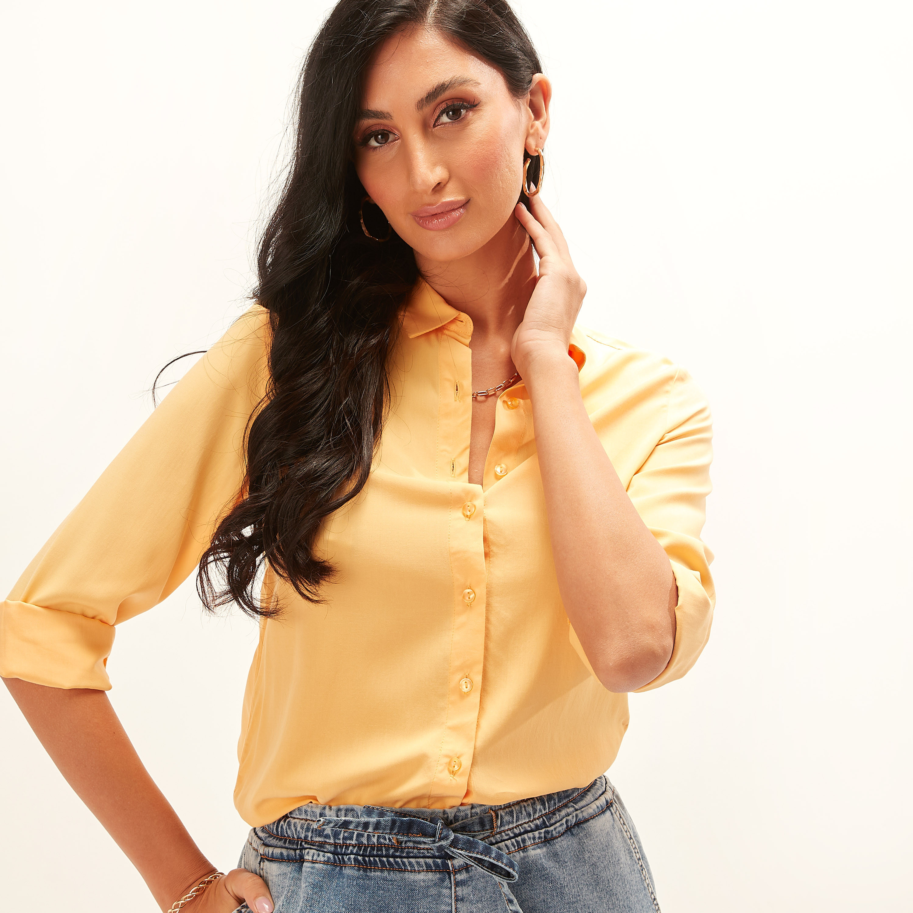 قميص سادة بأكمام طويلة وزر إغلاق-women-clothing-shirtsandblouses-shirts-image-12