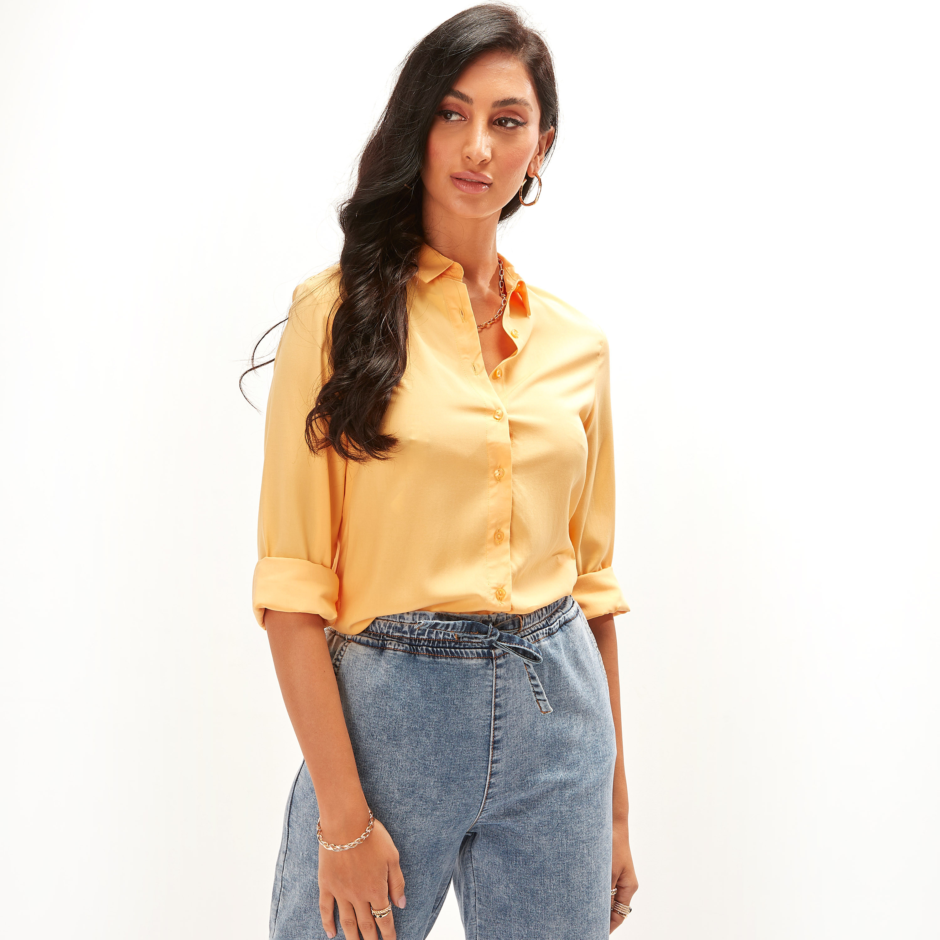 قميص سادة بأكمام طويلة وزر إغلاق-women-clothing-shirtsandblouses-shirts-image-14