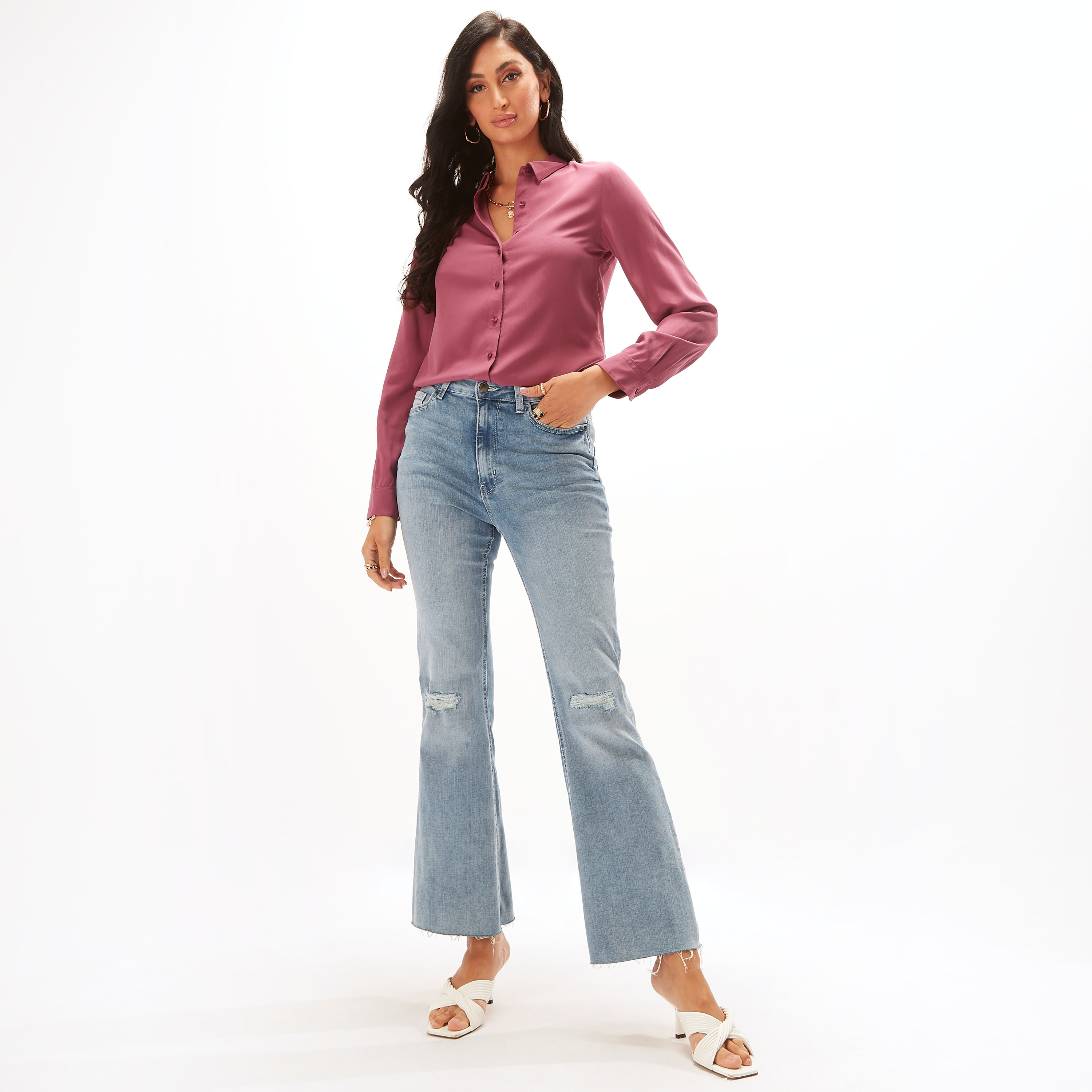 قميص سادة بأكمام طويلة وزر إغلاق-women-clothing-shirtsandblouses-shirts-image-17