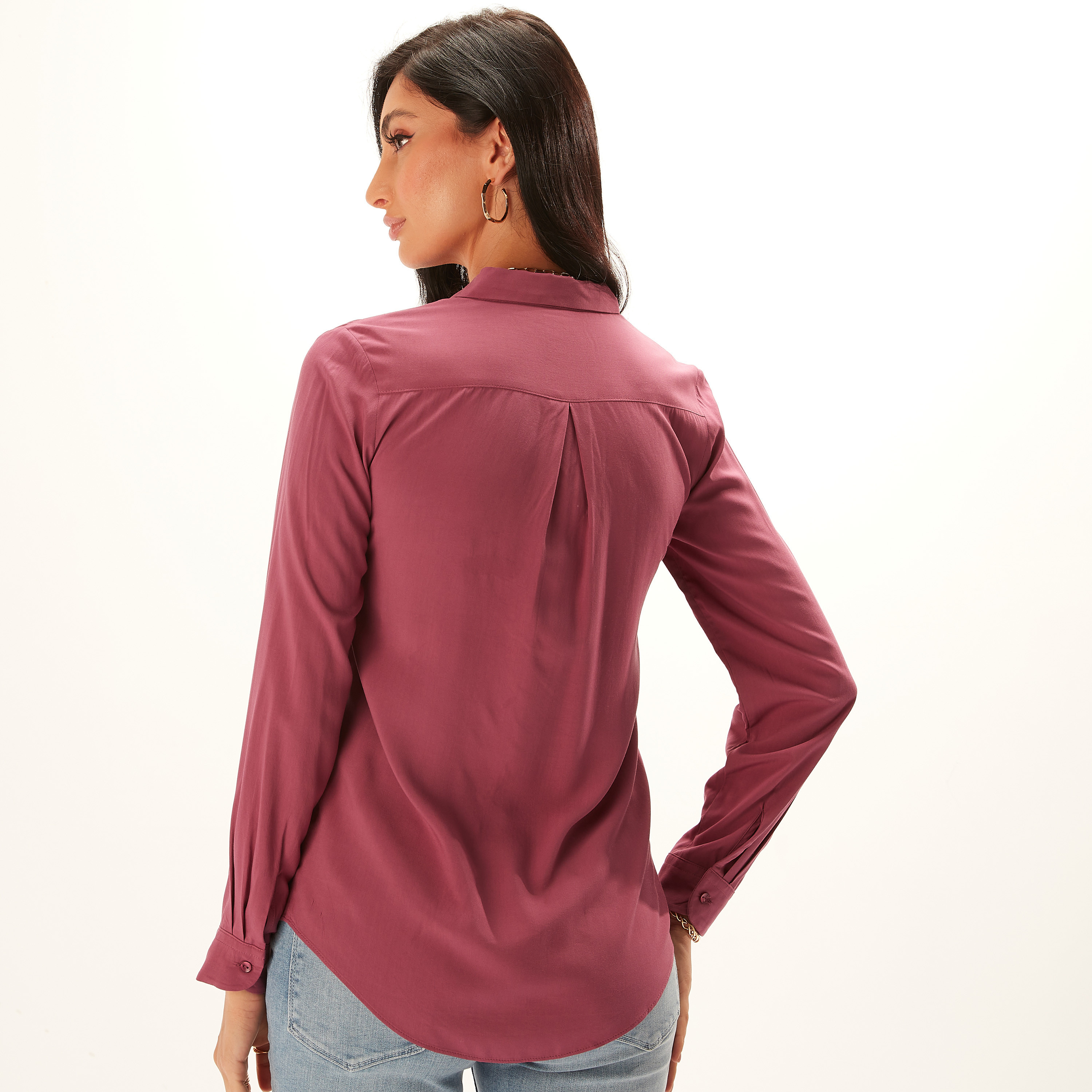 قميص سادة بأكمام طويلة وزر إغلاق-women-clothing-shirtsandblouses-shirts-image-19