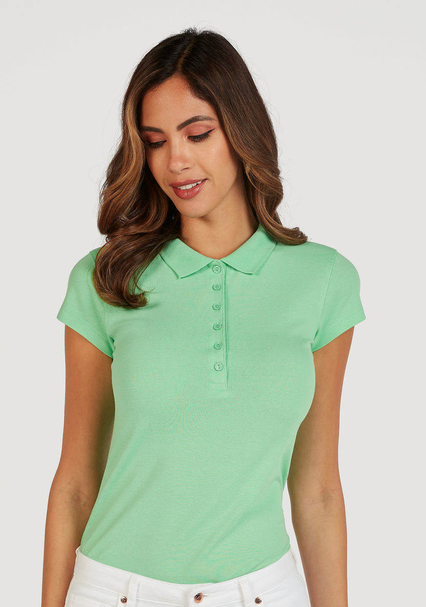 Solid Polo T-shirt with Cap Sleeves-Polos-image-0
