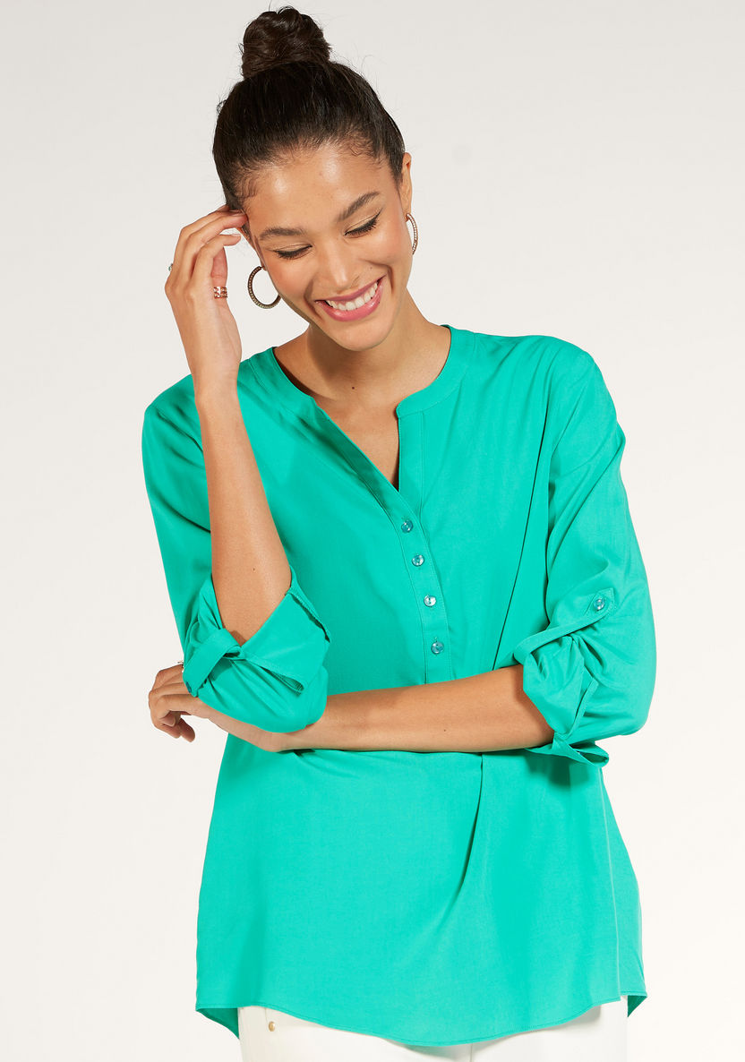 Solid Top with Long Sleeves and Button Closure-Shirts and Blouses-image-0