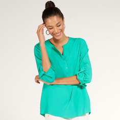 Solid Top with Long Sleeves and Button Closure