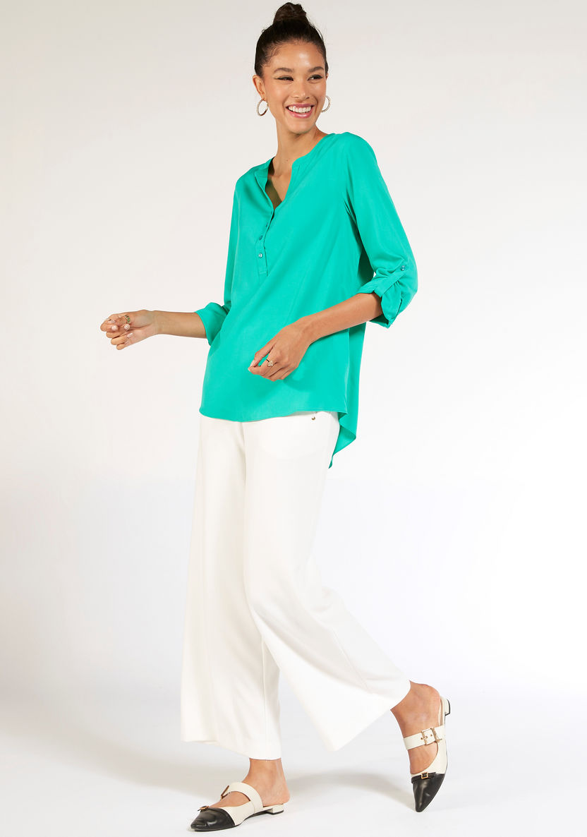 Solid Top with Long Sleeves and Button Closure-Shirts and Blouses-image-1