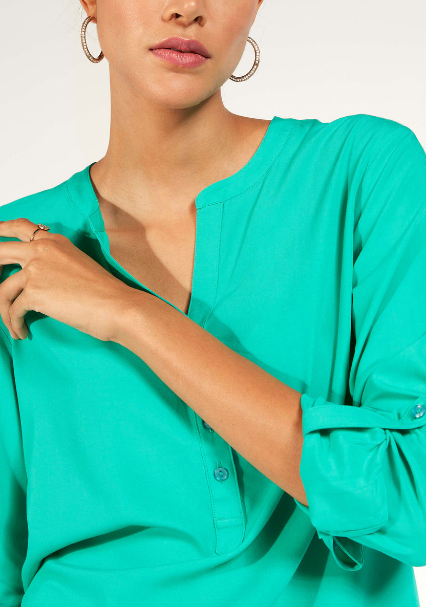 Solid Top with Long Sleeves and Button Closure-Shirts and Blouses-image-2