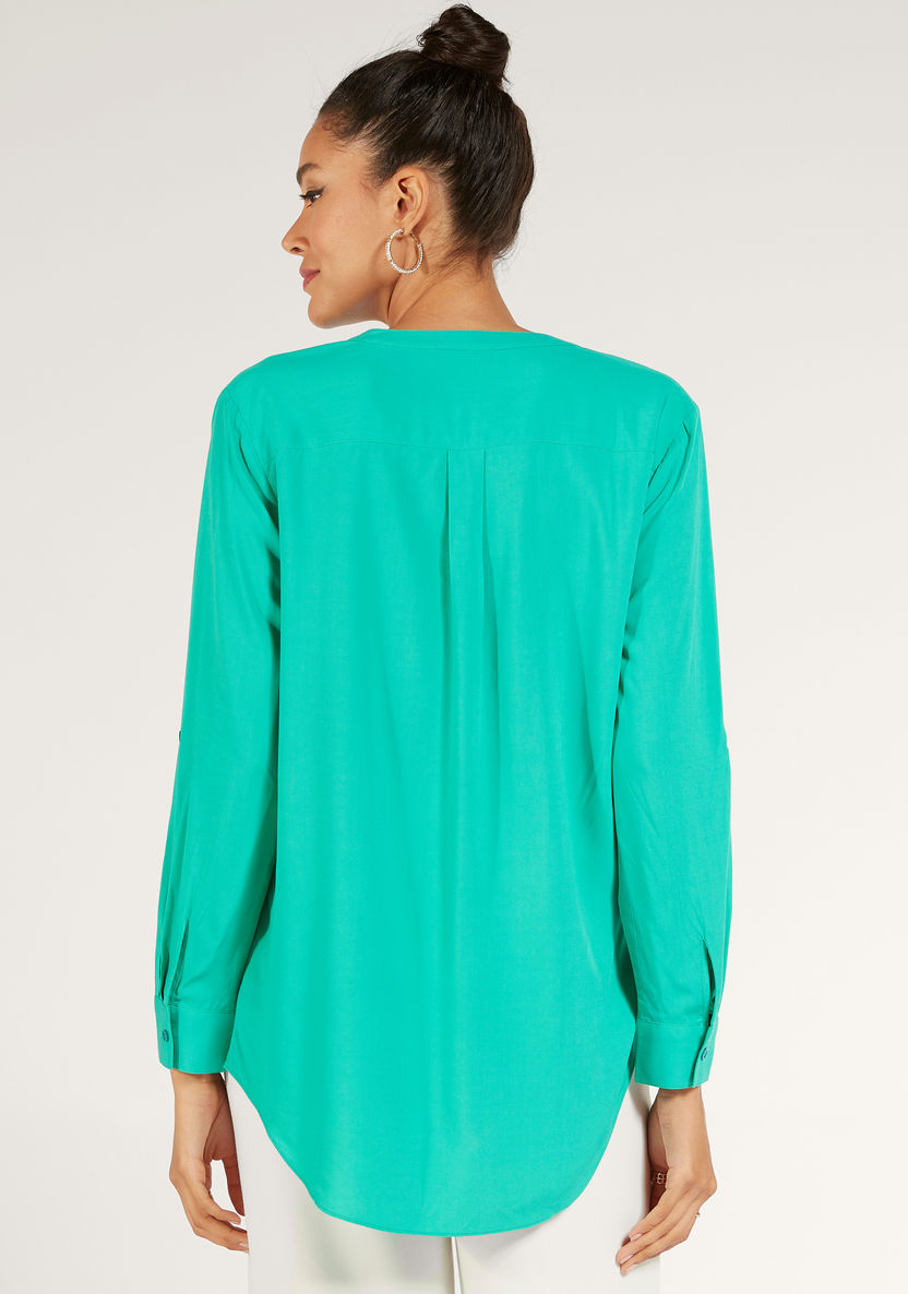 Solid Top with Long Sleeves and Button Closure-Shirts and Blouses-image-3