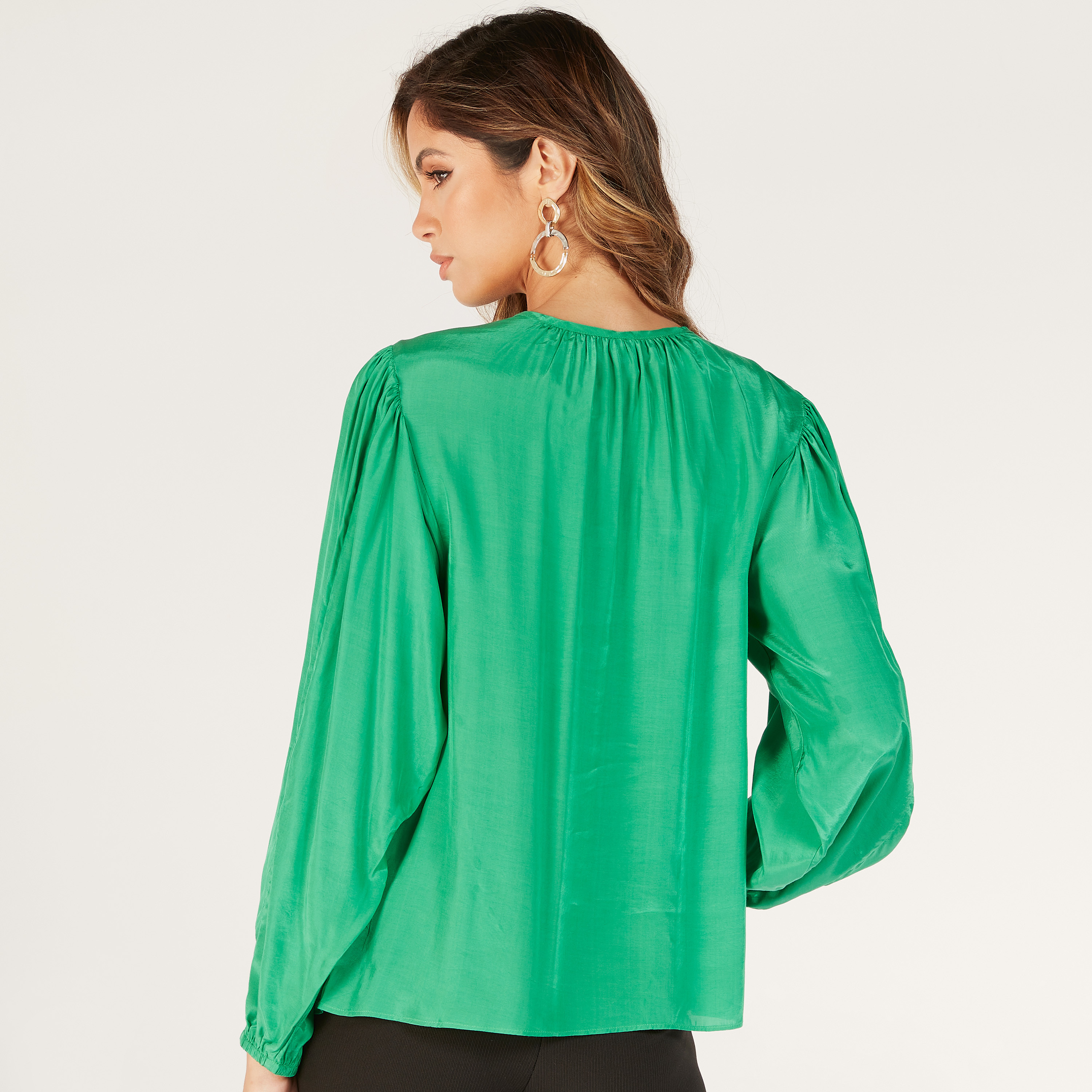 Solid Crew Neck Top and Long Sleeves-women-clothing-shirtsandblouses-blouses-image-4