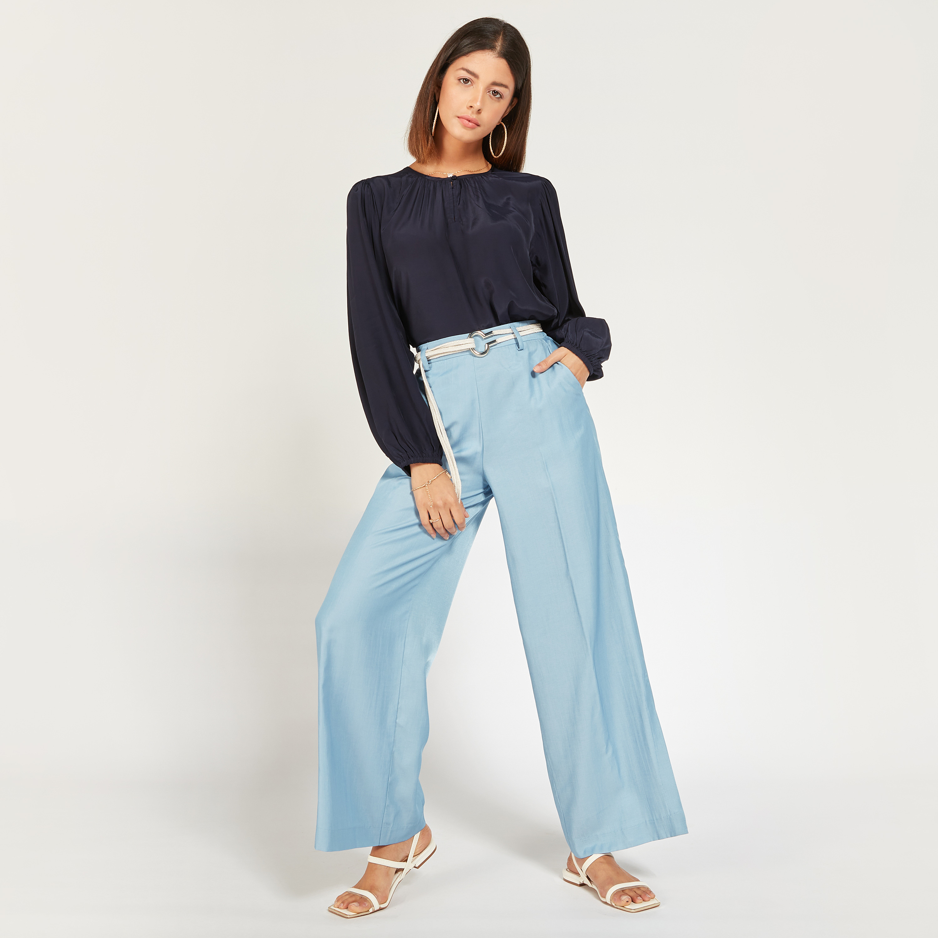 Solid Crew Neck Top and Long Sleeves-women-clothing-shirtsandblouses-blouses-image-6