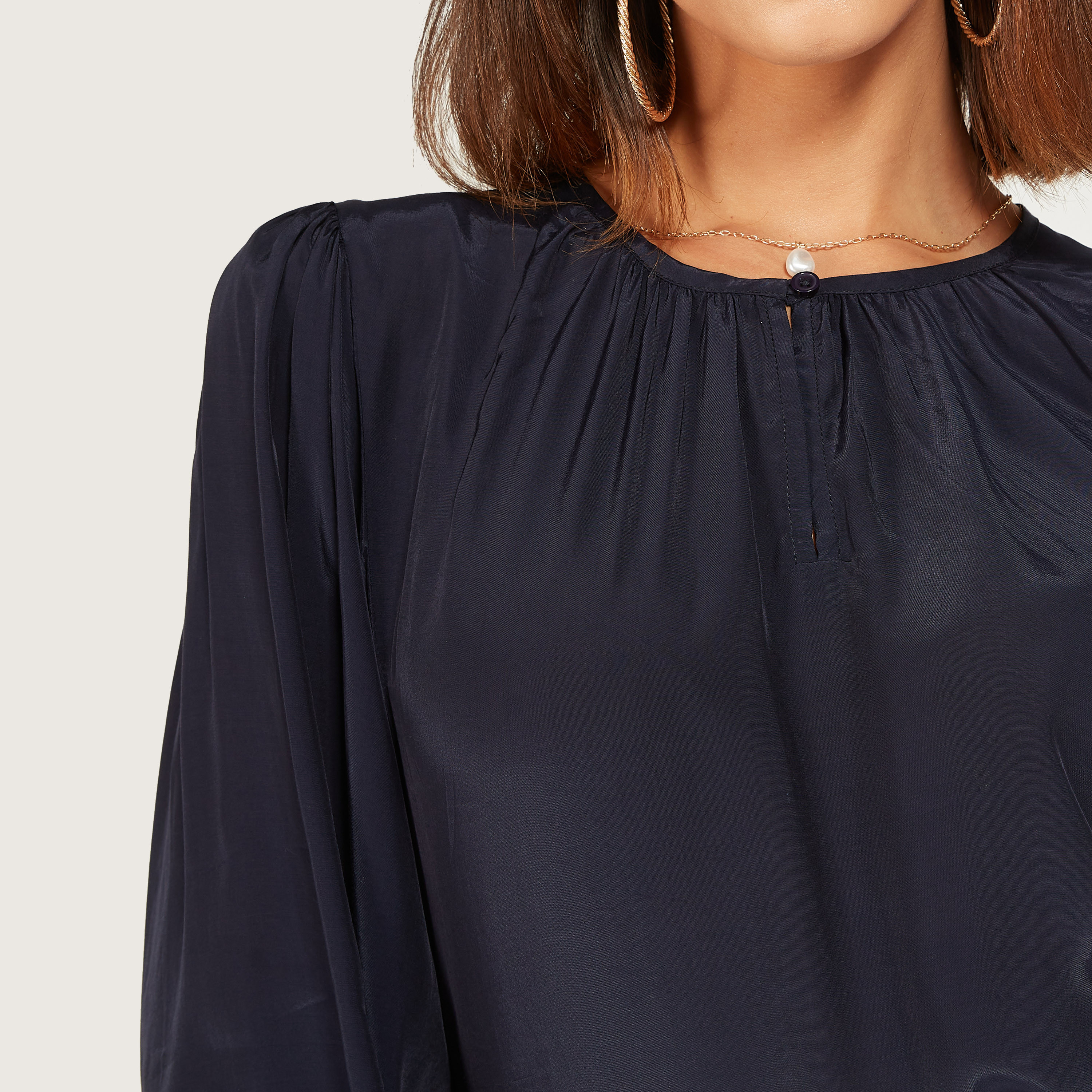 Solid Crew Neck Top and Long Sleeves-women-clothing-shirtsandblouses-blouses-image-7