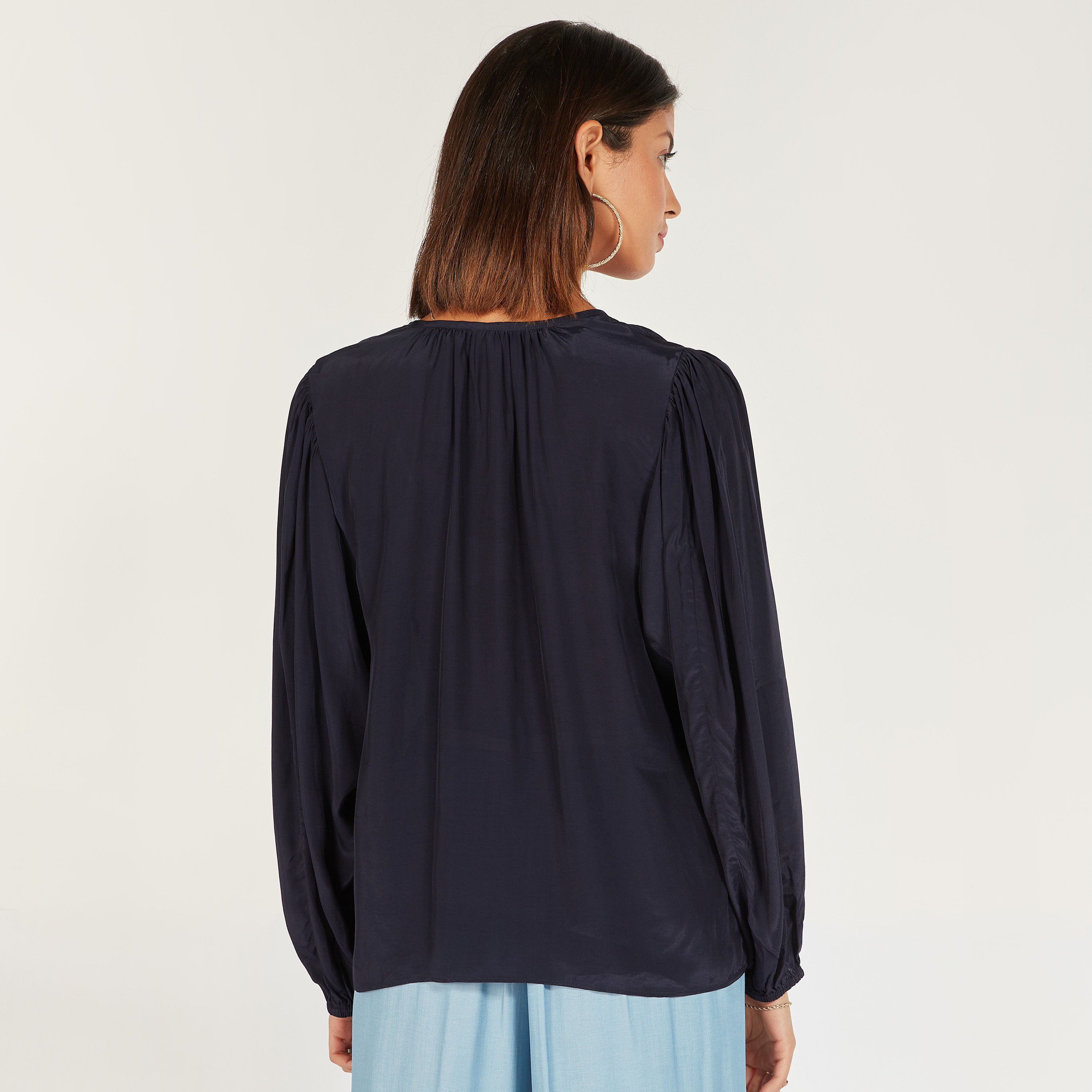 Solid Crew Neck Top and Long Sleeves-women-clothing-shirtsandblouses-blouses-image-8
