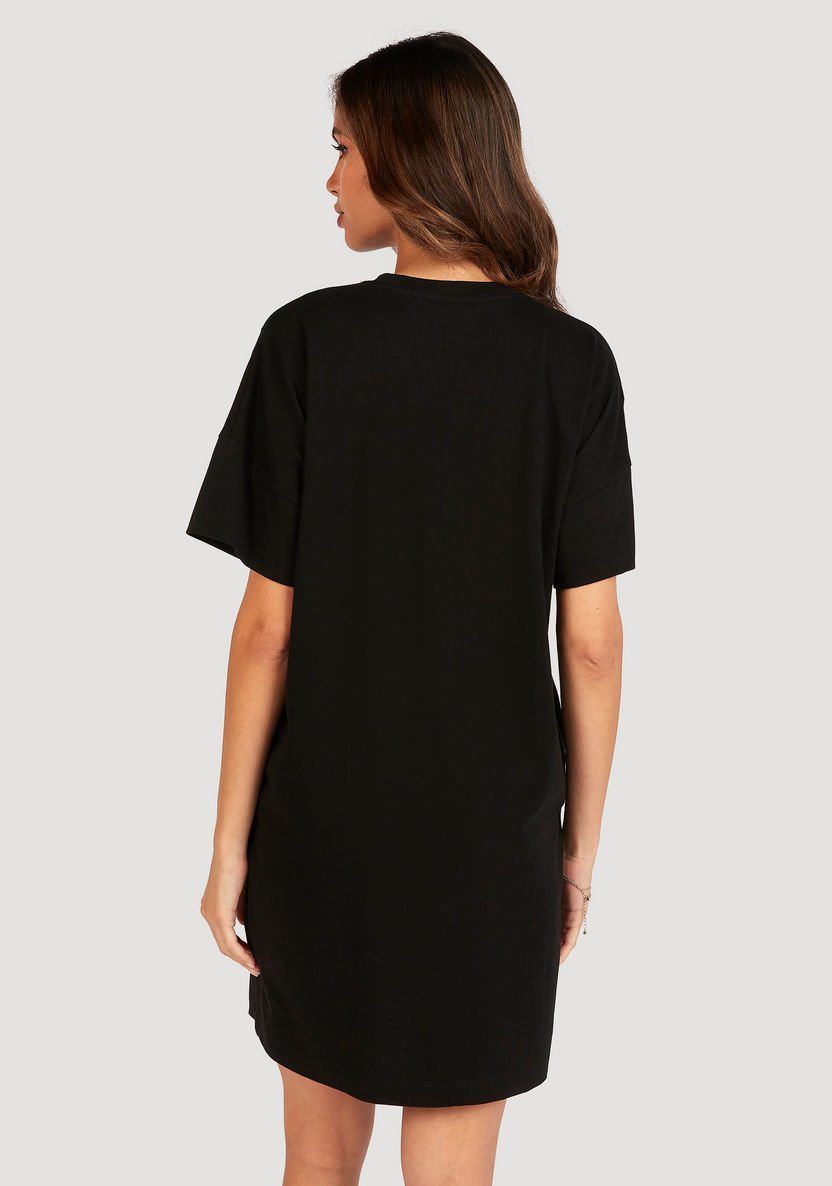 Solid Mini Crew Neck T-shirt Dress with Short Sleeves and Pockets-Dresses-image-3