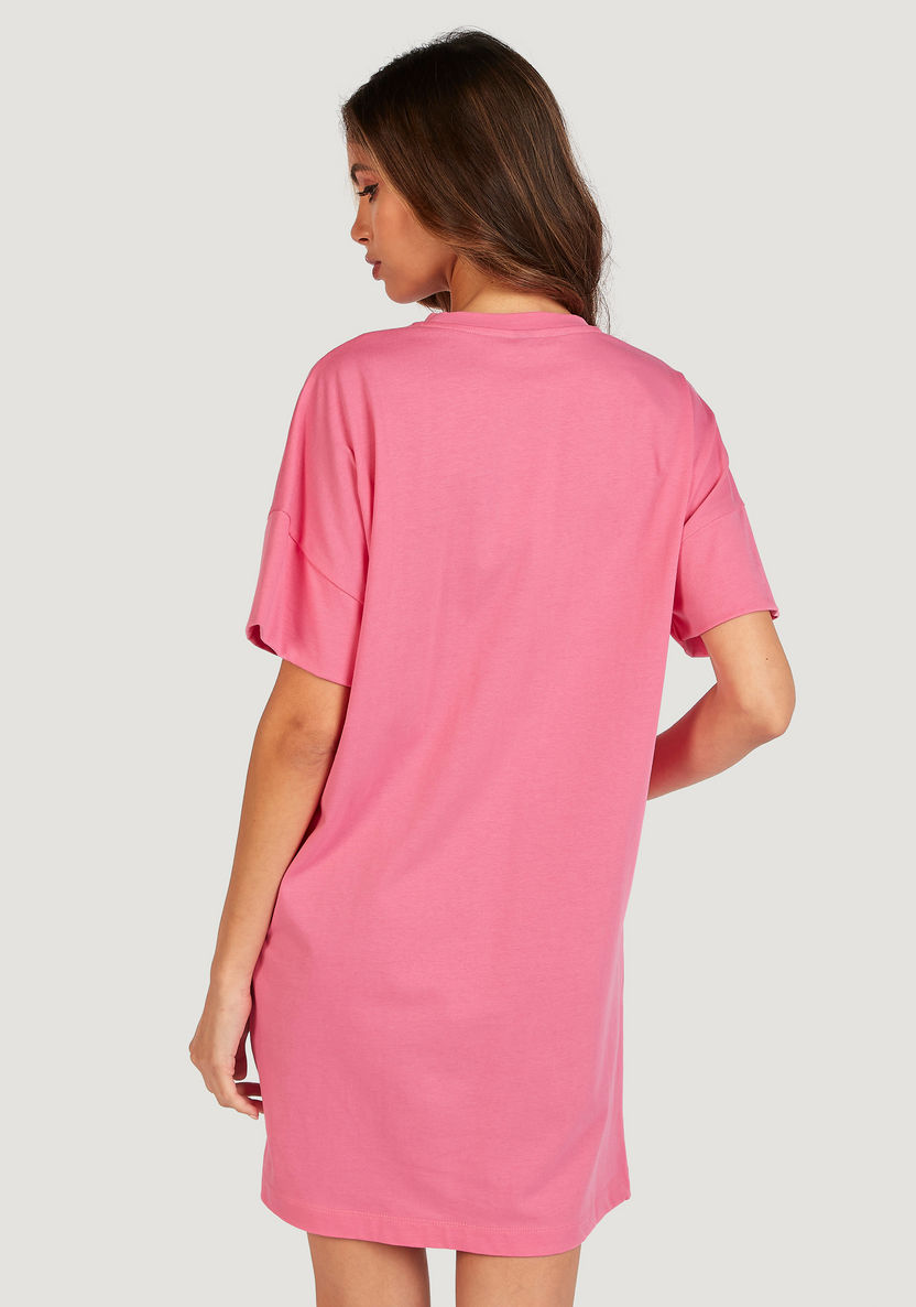 Solid Mini Crew Neck T-shirt Dress with Short Sleeves and Pockets-Dresses-image-2