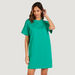 Solid Mini Crew Neck T-shirt Dress with Short Sleeves and Pockets-Dresses-thumbnail-0