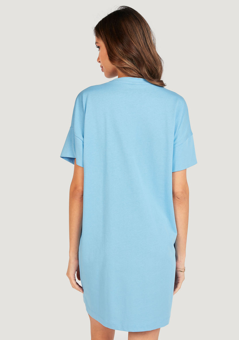 Solid Mini Crew Neck T-shirt Dress with Short Sleeves and Pockets-Dresses-image-3