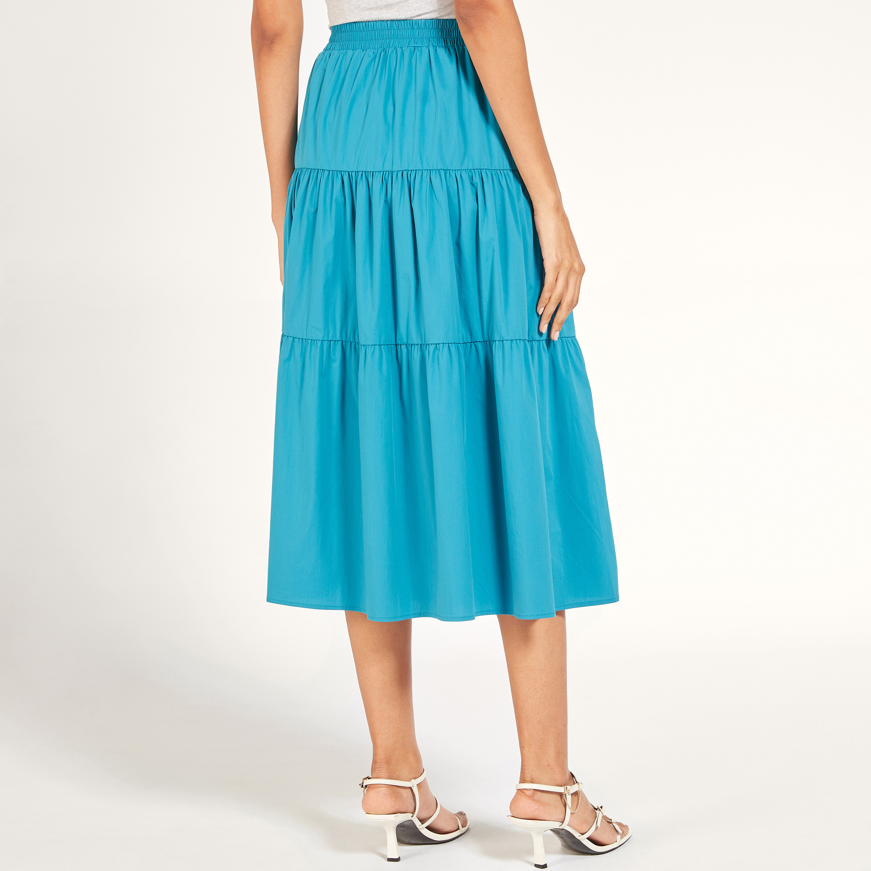 تنورة ميدي إيه لاين سادة متعددة الطبقات بخصر مطاطي-women-clothing-skirts-image-12