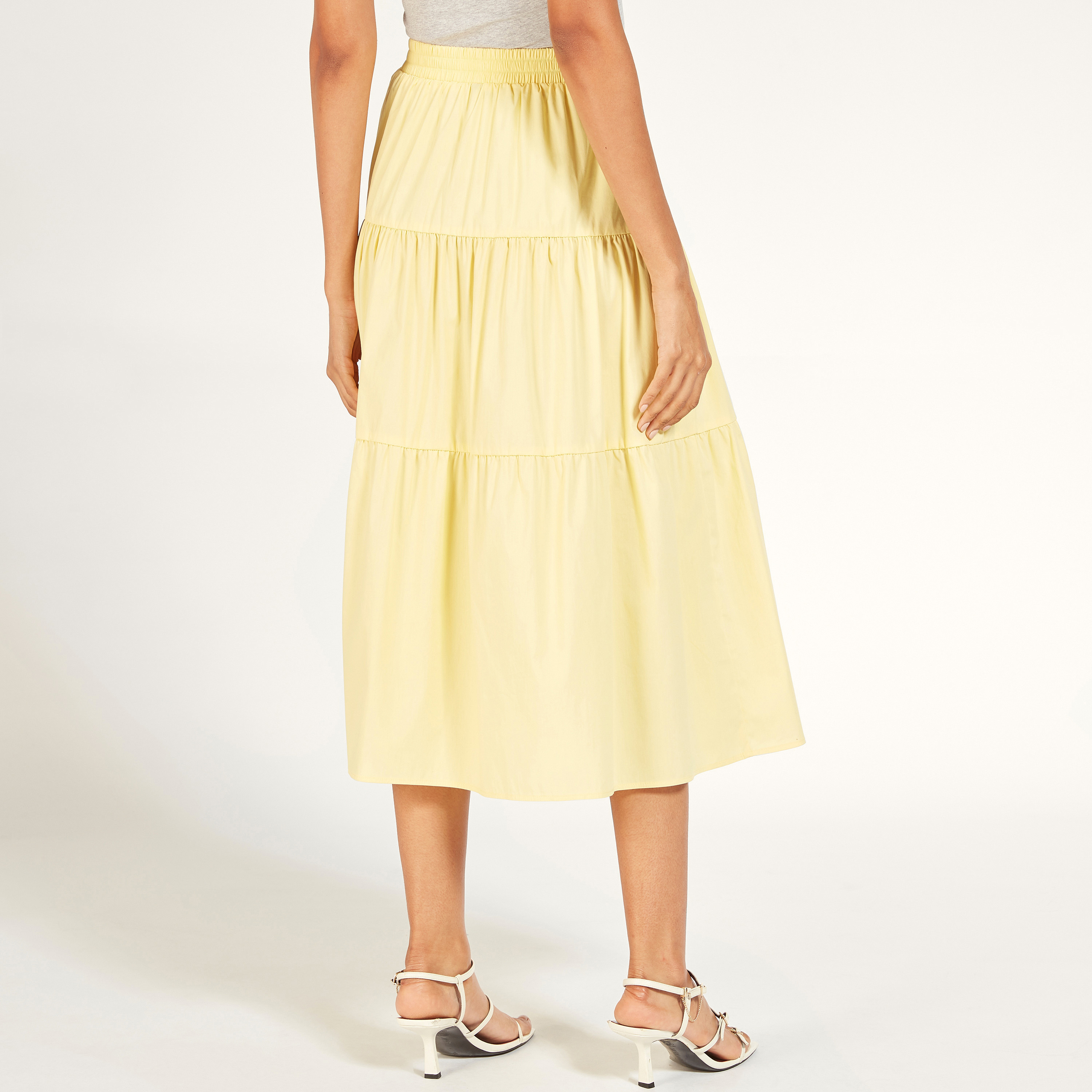 تنورة ميدي إيه لاين سادة متعددة الطبقات بخصر مطاطي-women-clothing-skirts-image-16