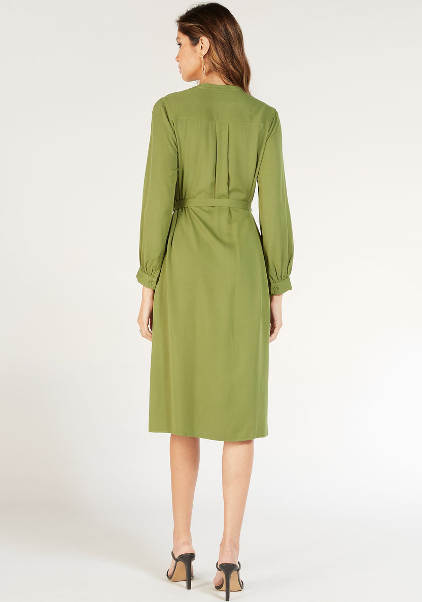 Solid Shirt Dress with Waist Tie-Up and Pockets-Dresses-image-2