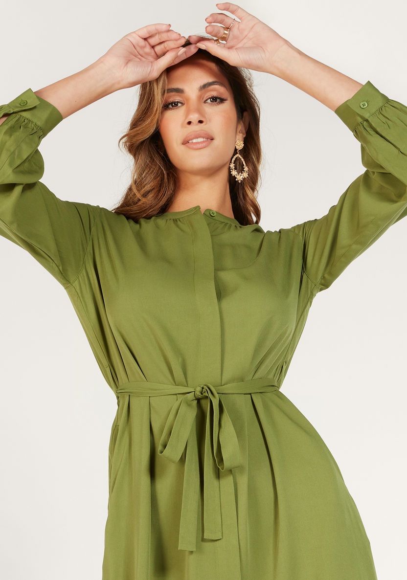 Solid Shirt Dress with Waist Tie-Up and Pockets-Dresses-image-5