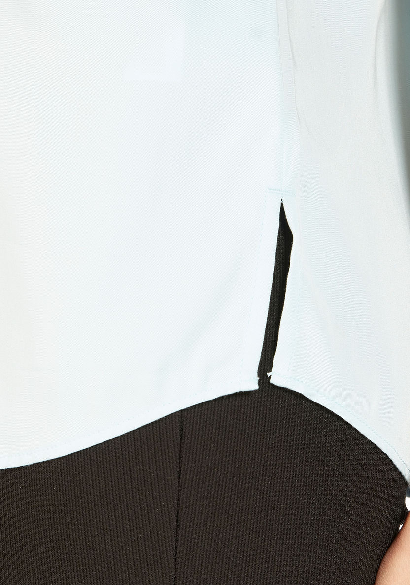 Solid Shirt with Mandarin Collar and Short Sleeves-Shirts and Blouses-image-4