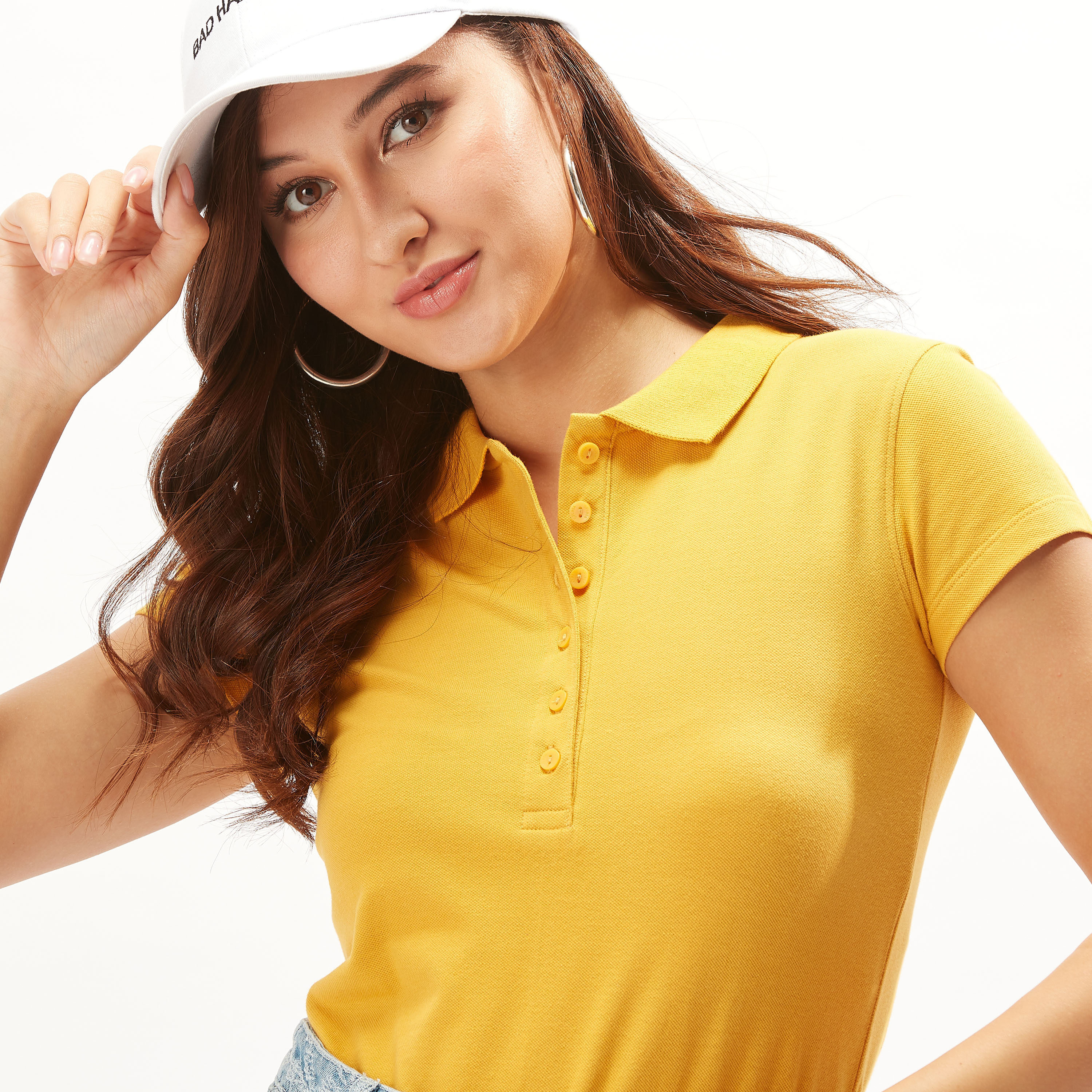 تيشيرت بولو سادة بأكمام قصيرة وأزرار-women-clothing-tshirts-image-5