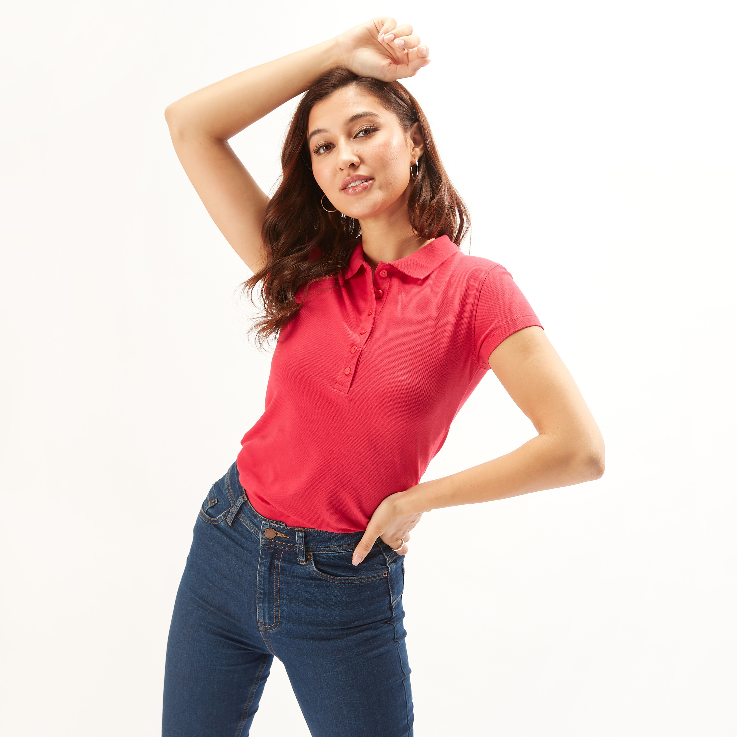 تيشيرت بولو سادة بأكمام قصيرة وأزرار-women-clothing-tshirts-image-14