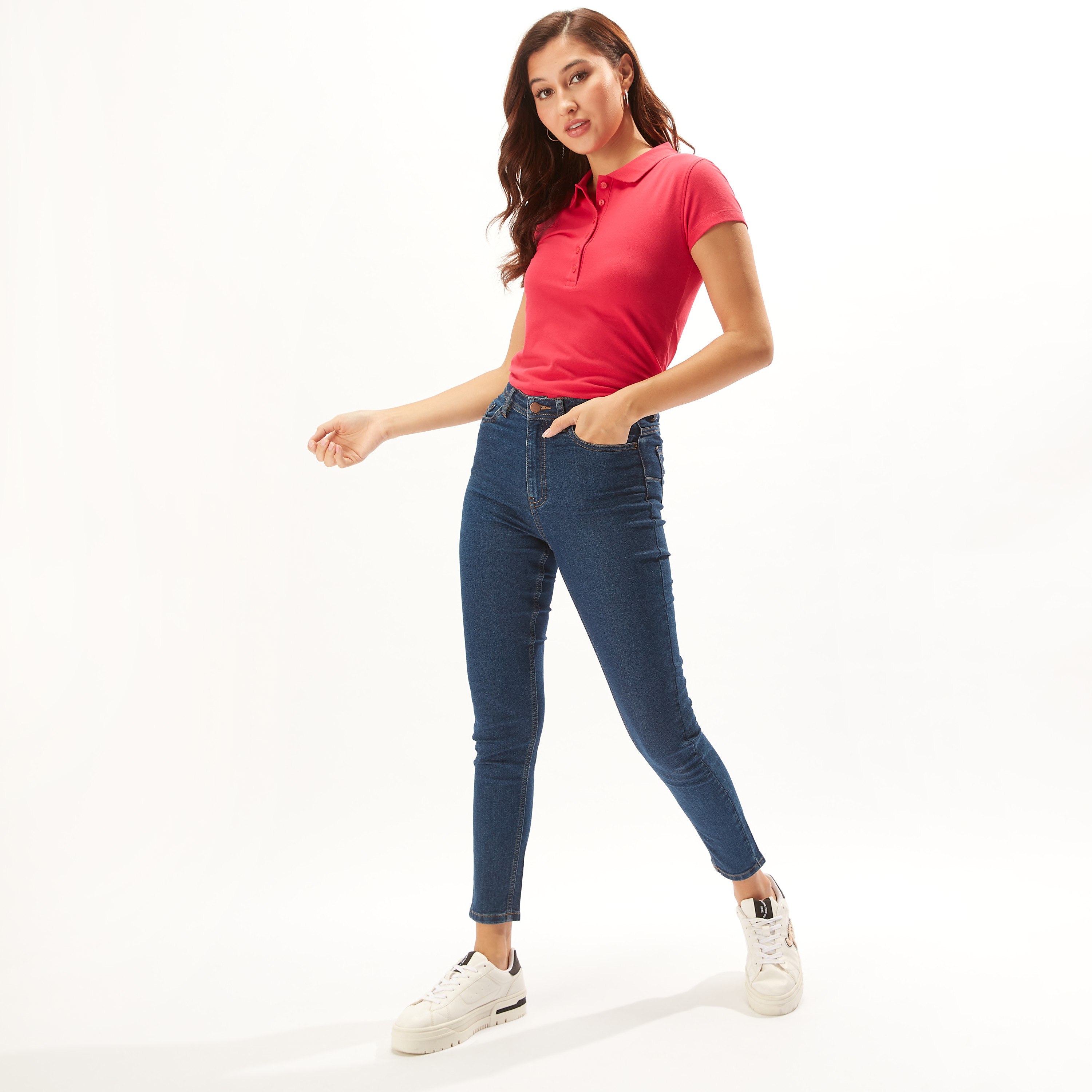 تيشيرت بولو سادة بأكمام قصيرة وأزرار-women-clothing-tshirts-image-15