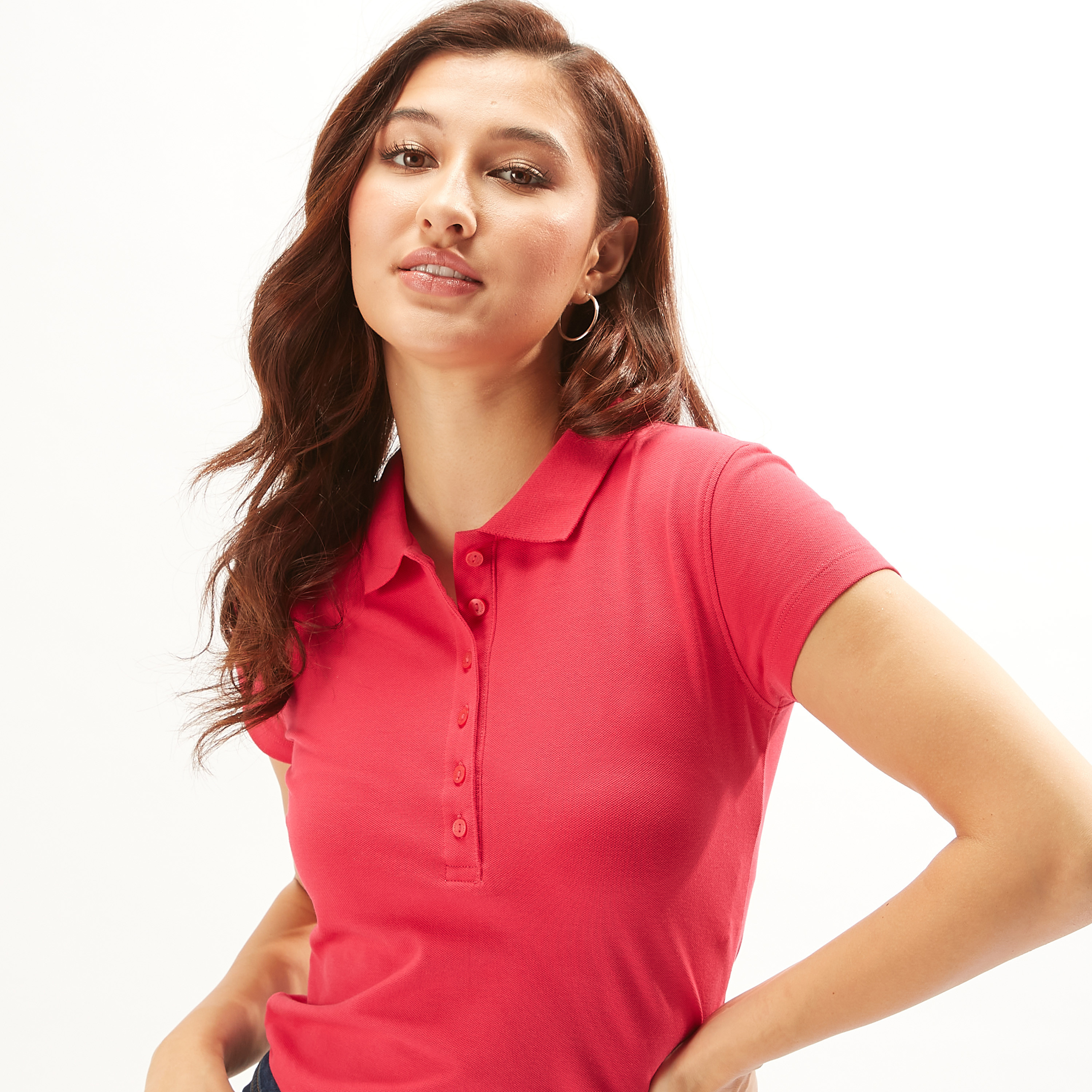 تيشيرت بولو سادة بأكمام قصيرة وأزرار-women-clothing-tshirts-image-16