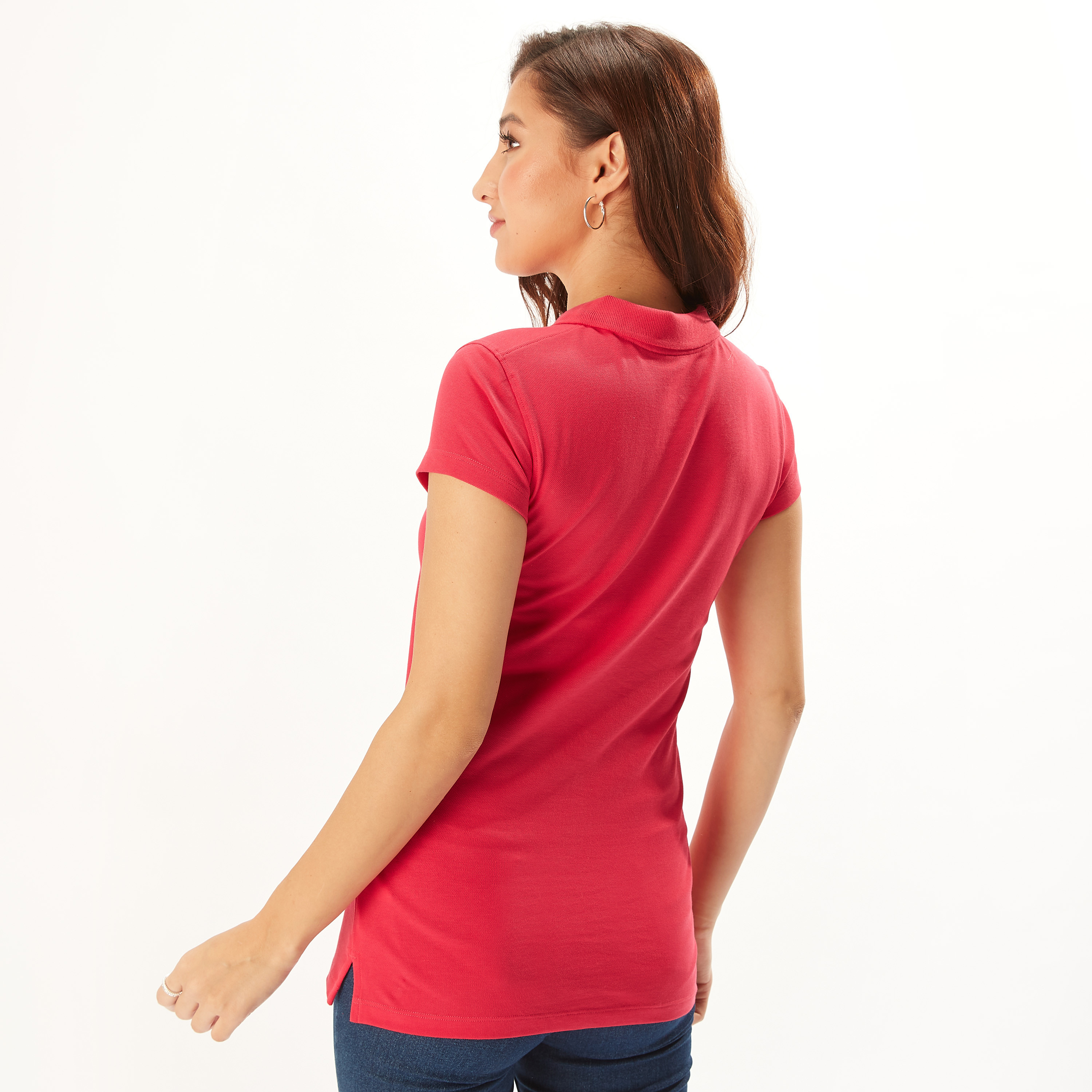تيشيرت بولو سادة بأكمام قصيرة وأزرار-women-clothing-tshirts-image-17