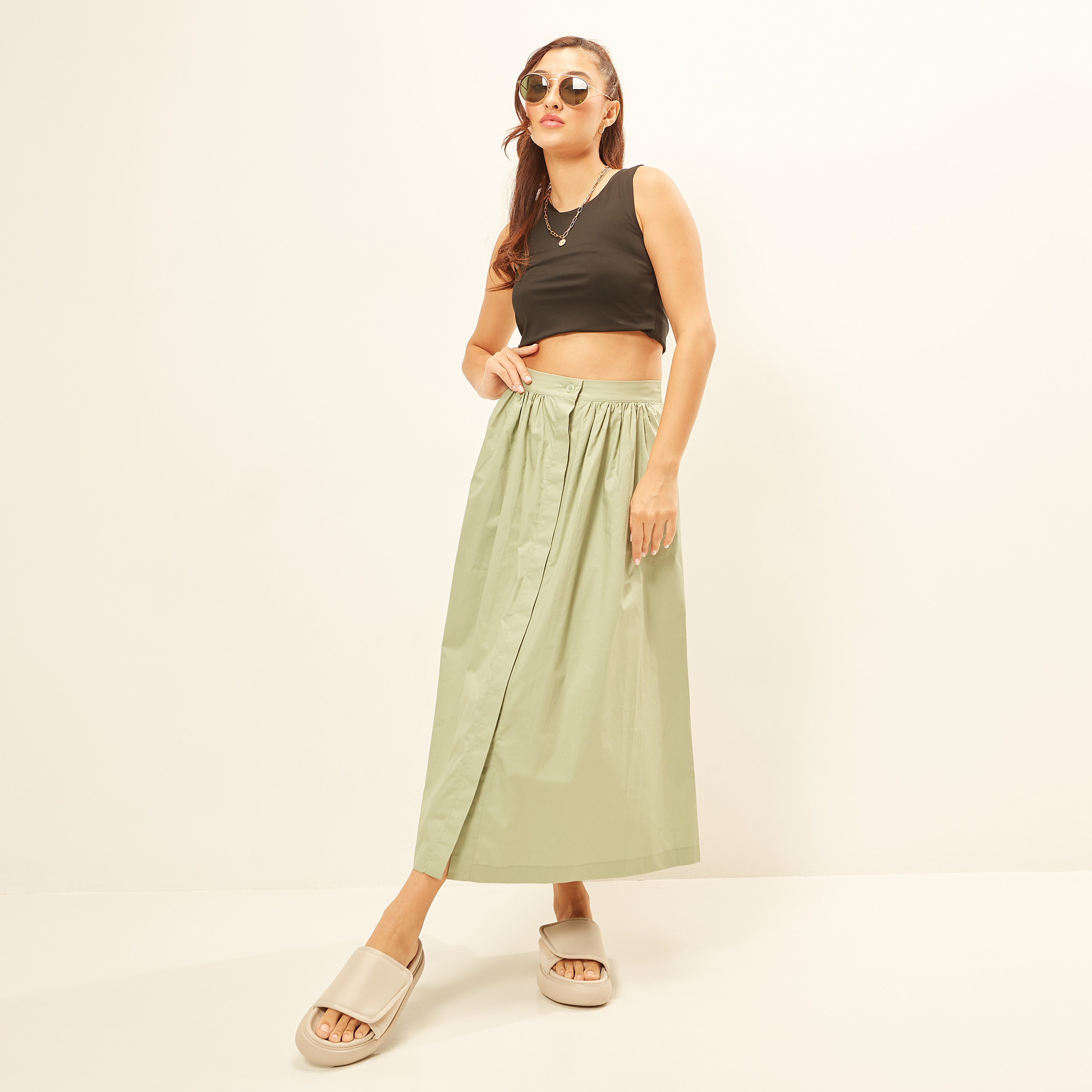 Solid Midi Skirt with Button Closure and Pocket-women-clothing-skirts-image-12
