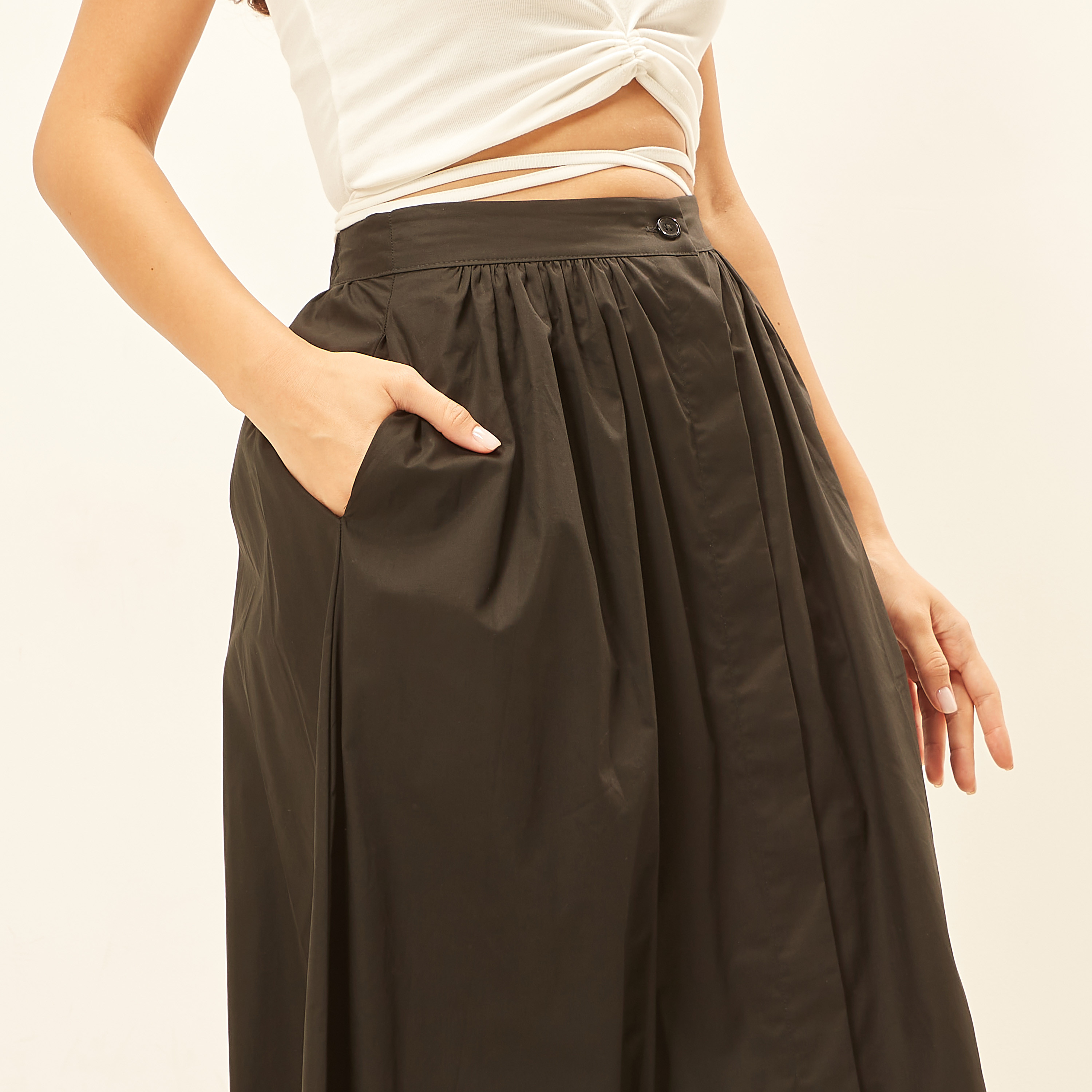 Solid Midi Skirt with Button Closure and Pocket-women-clothing-skirts-image-3