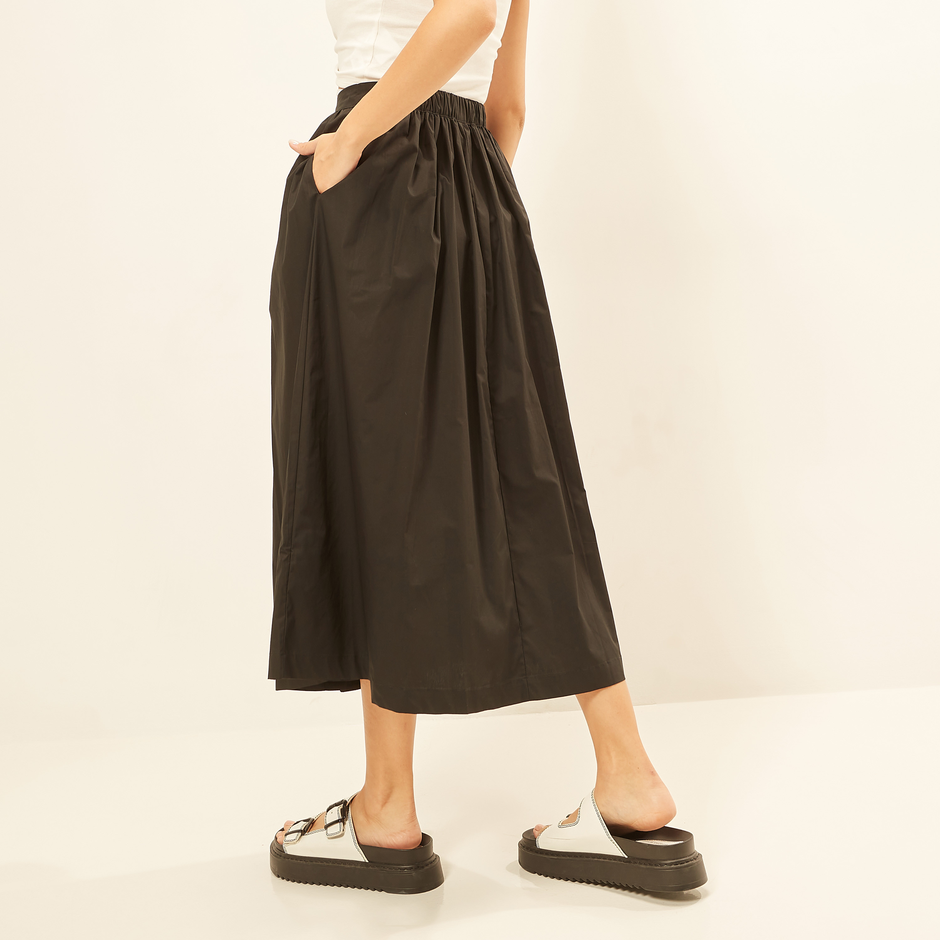 Solid Midi Skirt with Button Closure and Pocket-women-clothing-skirts-image-4
