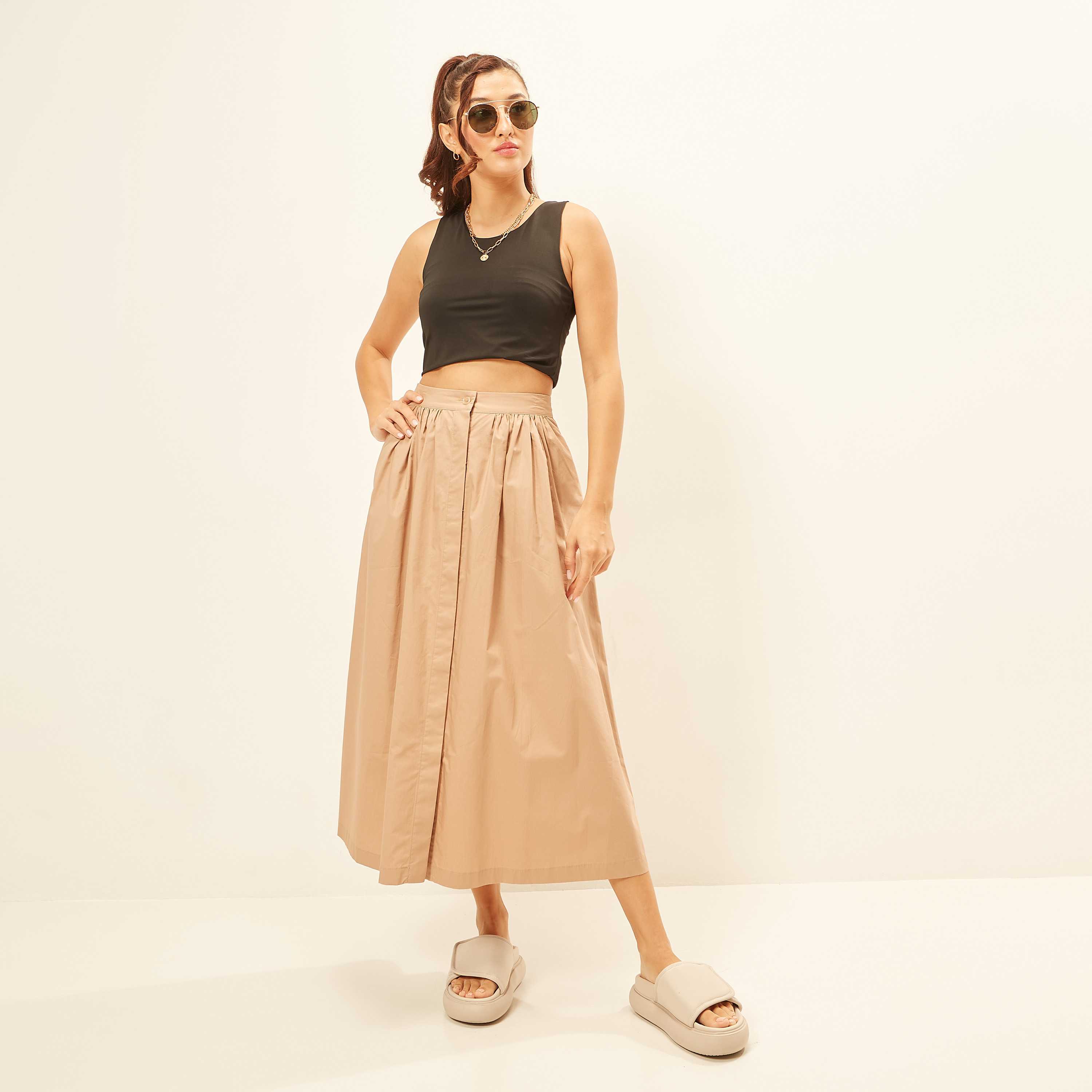 Solid Midi Skirt with Button Closure and Pocket-women-clothing-skirts-image-7