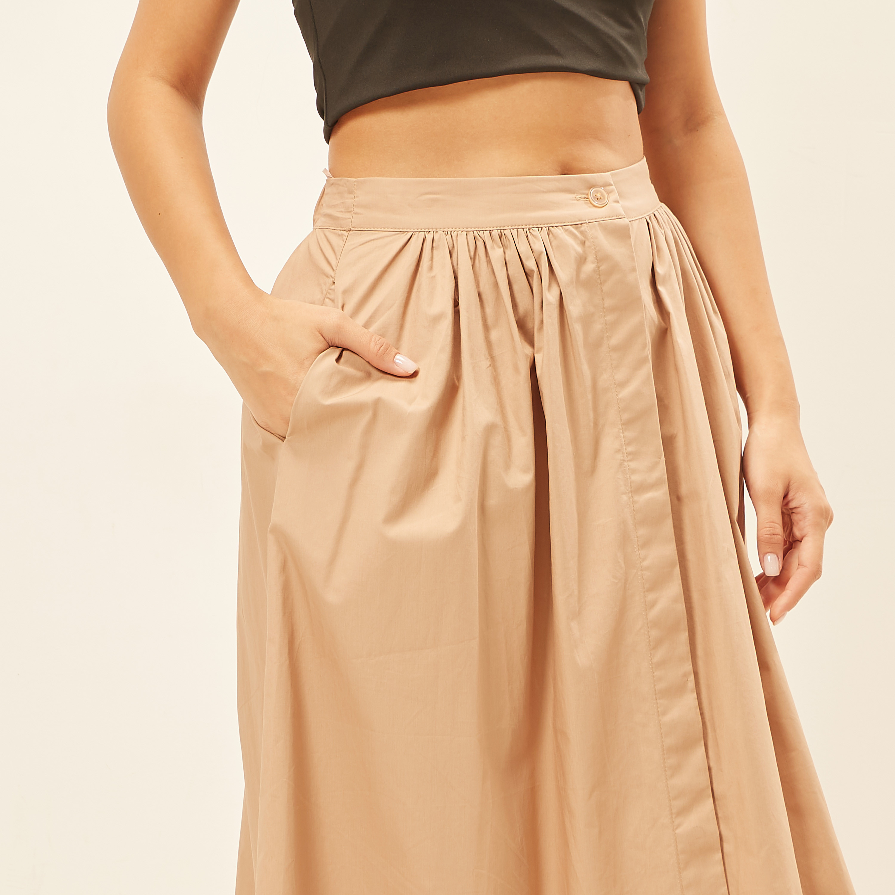 Solid Midi Skirt with Button Closure and Pocket-women-clothing-skirts-image-8